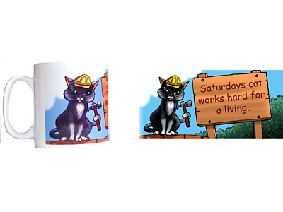 Saturday's Cat Works Hard for a Living Mug
